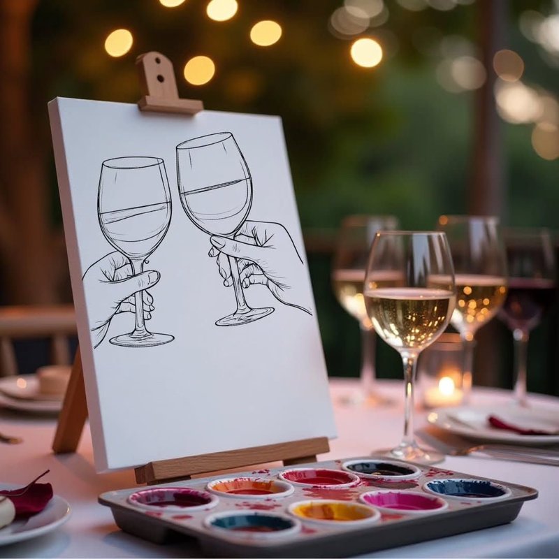 Canvas ready for a toast, set for a sip and paint evening