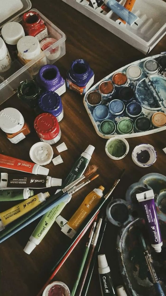 Row of well-loved paintbrushes
